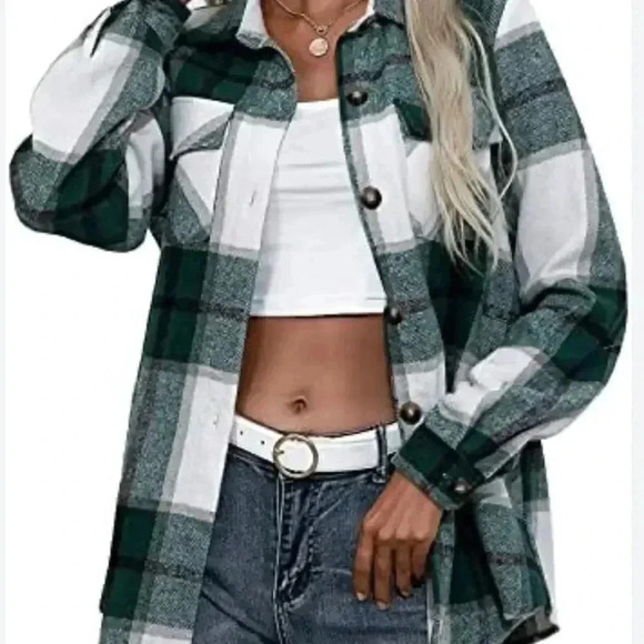 Women's Casual Plaid Button Down Shirts Jacket Long Sleeve - Picture 1 of 8